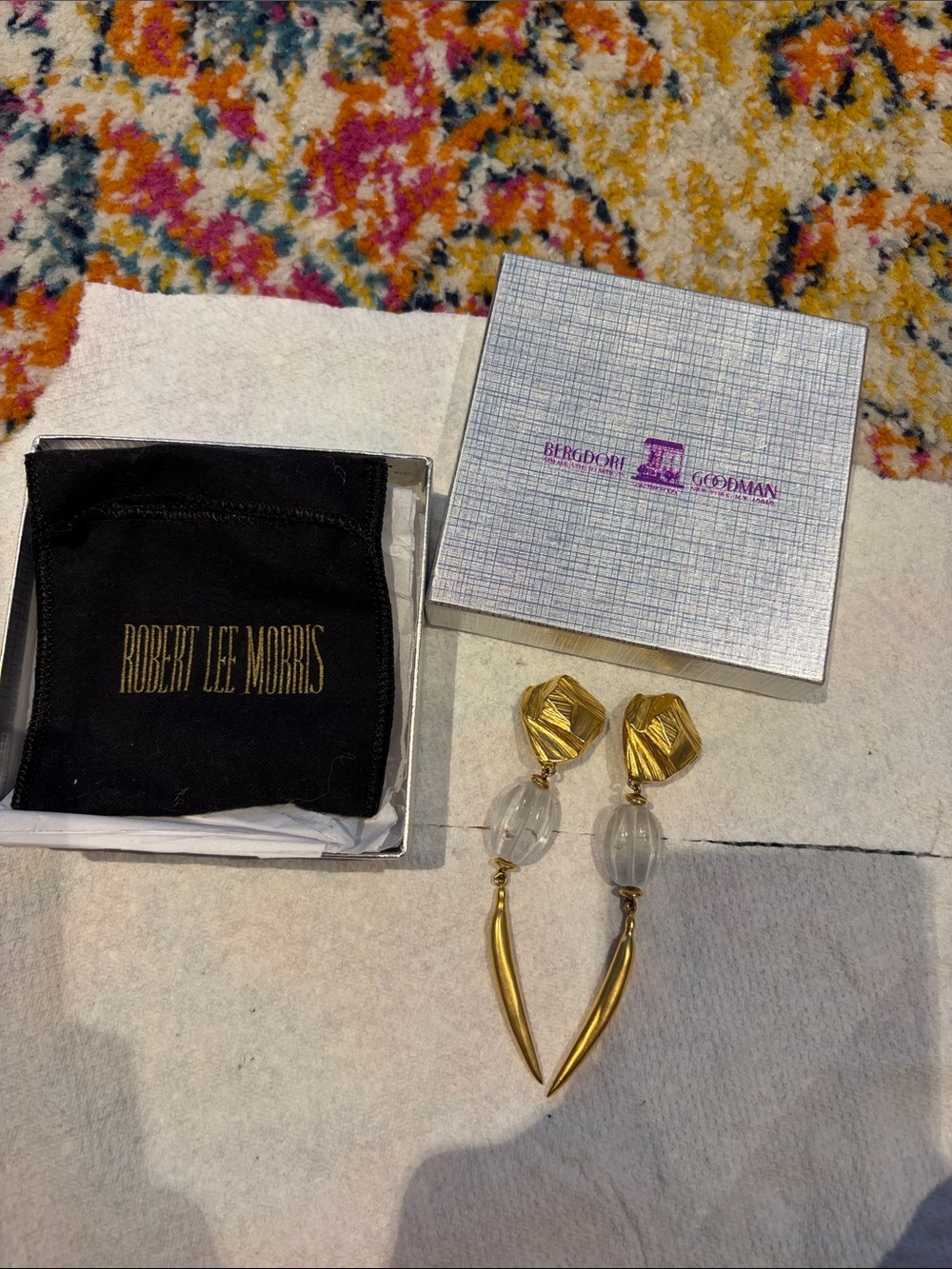 Robert Lee Morris Gold and Clear Drop Spike Earrings